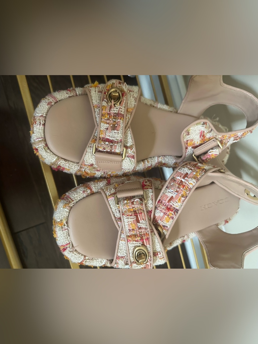 Women’s Coach Tweed Sandal size 9 in Blush Pink and orange